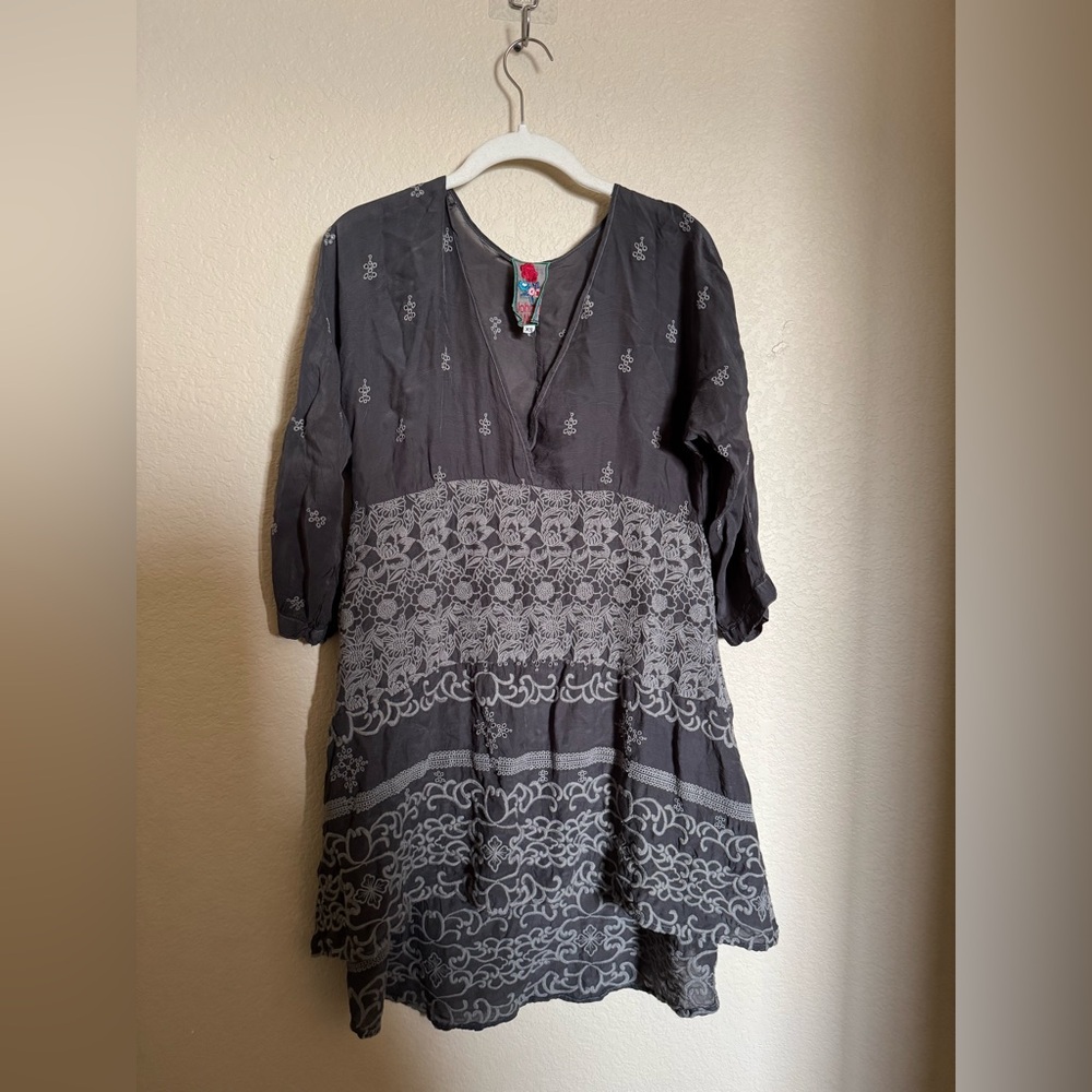 Johnny Was bohemian Embroidered Mini Dress Tunic Sz XS